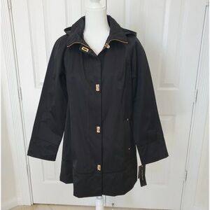Jones New York NWOT Women's Black Hooded raincoat removable hood size XL